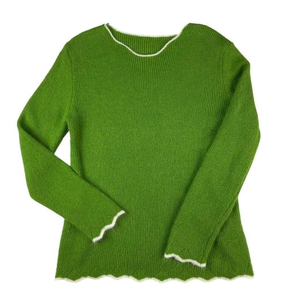 Women's Sweater Womens Large Green Knit Casual Long Sleeve Round Neck Pullover